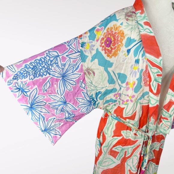 Anthropologie Sisters Gulassa Floral Kimono Robe Belted Boho Tropical Medium - Picture 8 of 9